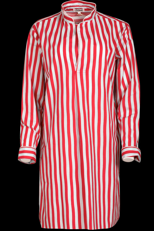 NIGHT-SHIRT RED with sky piping 100% COTTON Popeline Broad-Waves digital-print