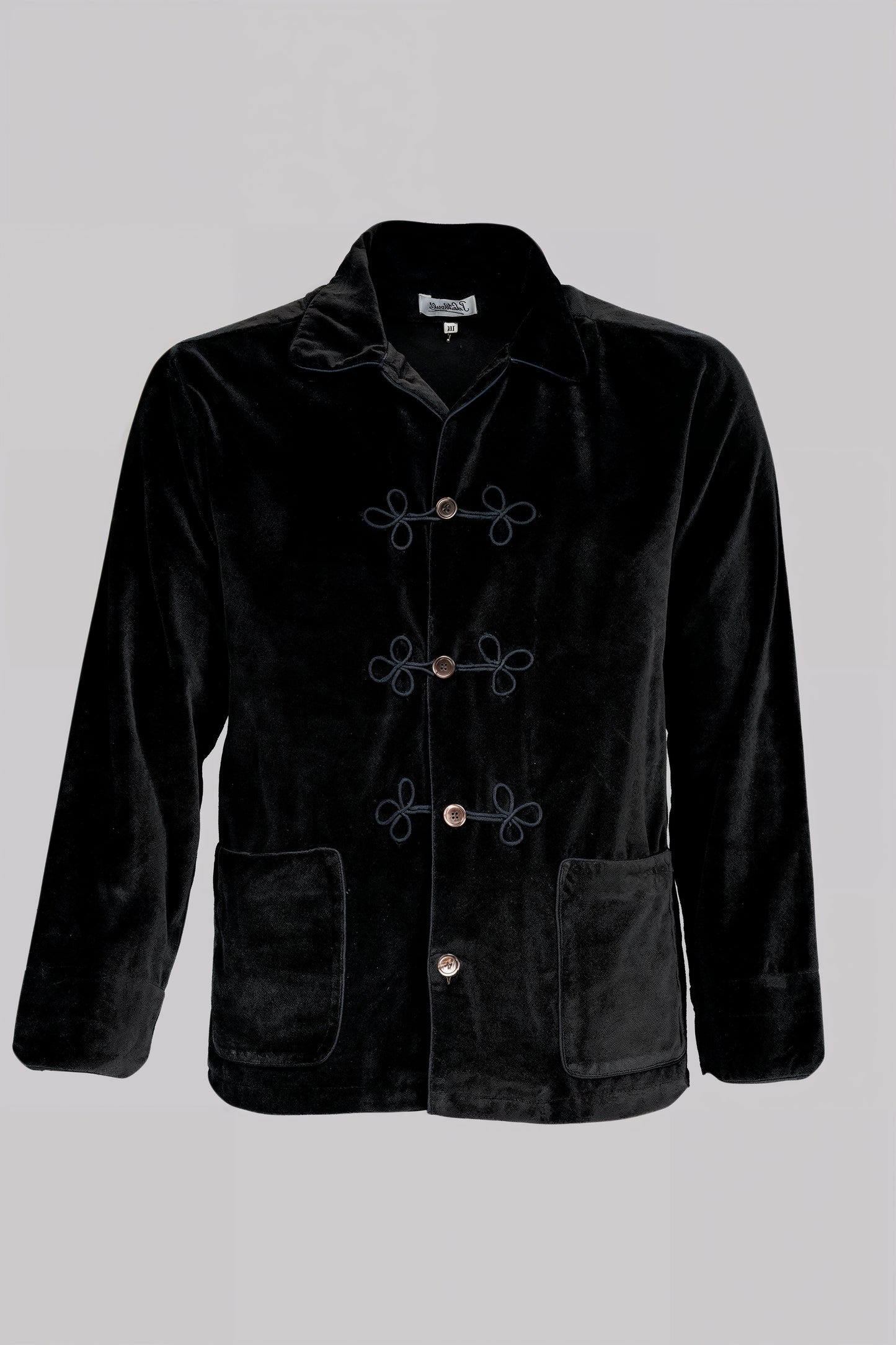 HUSSAR-JACKET BLACK with black braiding 100% COTTON Velvet fabric-dyed