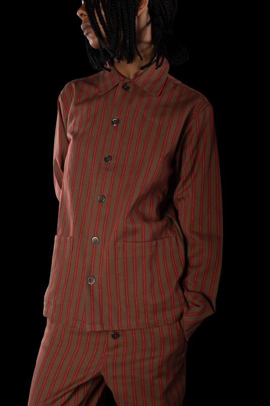 COLONEL-JACKET BROWN-Red-gold 100% COTTON Herringbone-Thick-Brushed-inside Regimental-M-Stripes