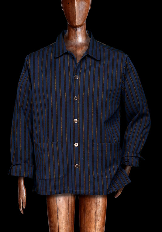 COLONEL-JACKET NAVY-Mocha-gold 100% COTTON Herringbone-Thick-Brushed-inside Regimental-M-Stripes