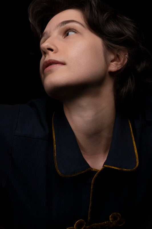 HUSSAR-JACKET NAVY with gold braiding 100% COTTON Herringbone-Thick-Brushed-inside