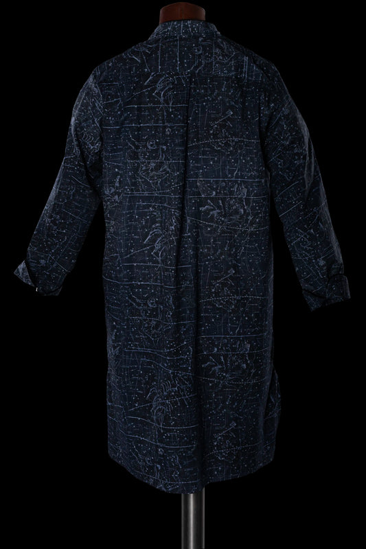 NIGHT-SHIRT NAVY with black piping 100% COTTON Herringbone-light Constellations digital-print