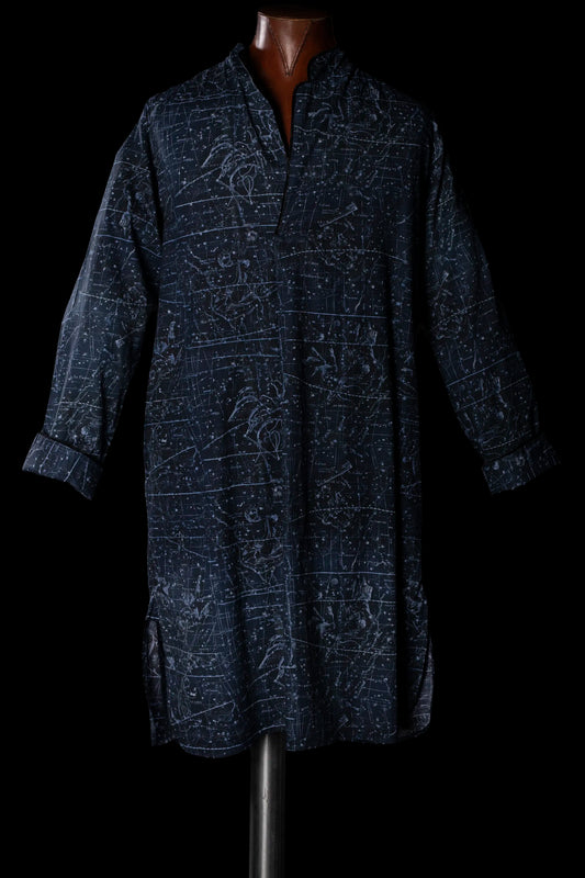 NIGHT-SHIRT NAVY with black piping 100% COTTON Herringbone-light Constellations digital-print