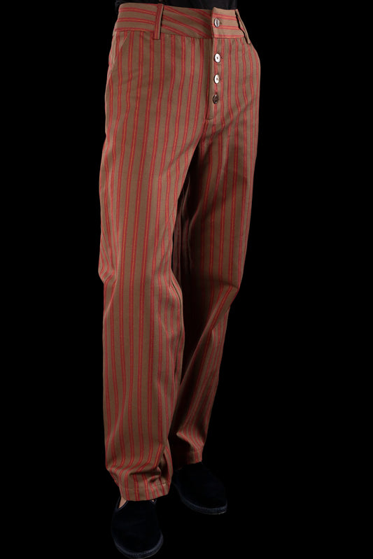 SAILOR-TROUSERS BROWN-Red-gold 100% COTTON Herringbone-Thick, Brushed-inside Regimental-S-Stripes