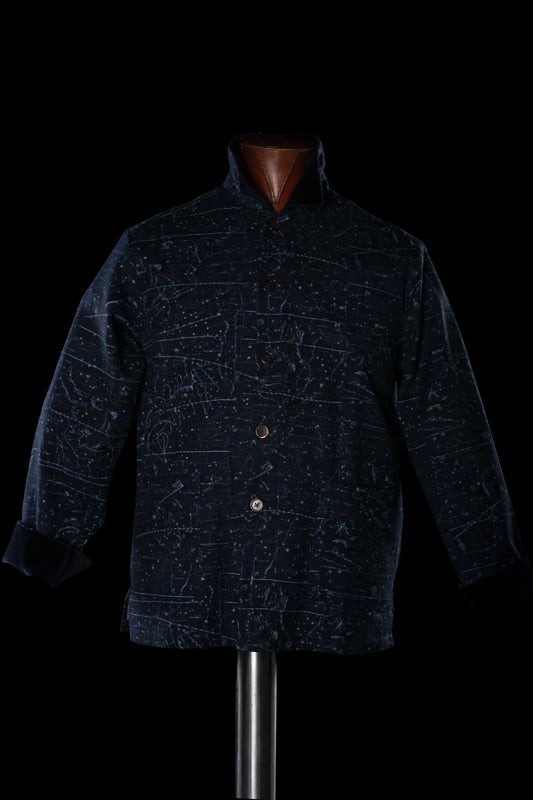 COLONEL-JACKET NAVY-Blue 100% COTTON Herringbone-Thick-Brushed-inside-Velvet Constellations digital-print