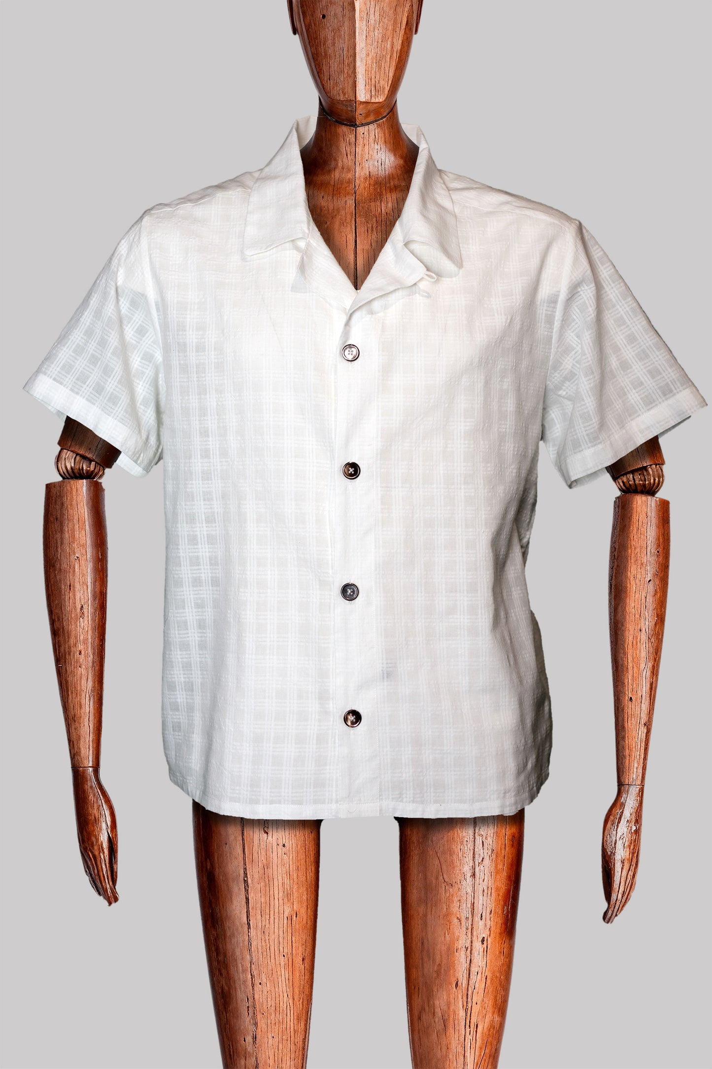 SHORT-SLEEVED-CAYENNE-COLLAR-SHIRT WHITE 100% COTTON fine-𝒽𝒶𝓃𝒹-weave