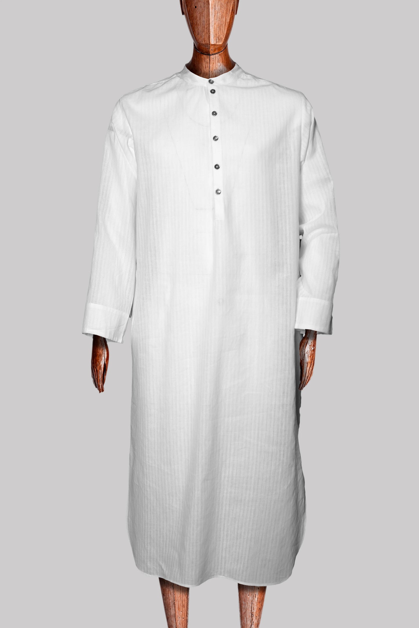 GRANDDAD-LONGSHIRT WHITE 100% COTTON fine-𝒽𝒶𝓃𝒹-weave