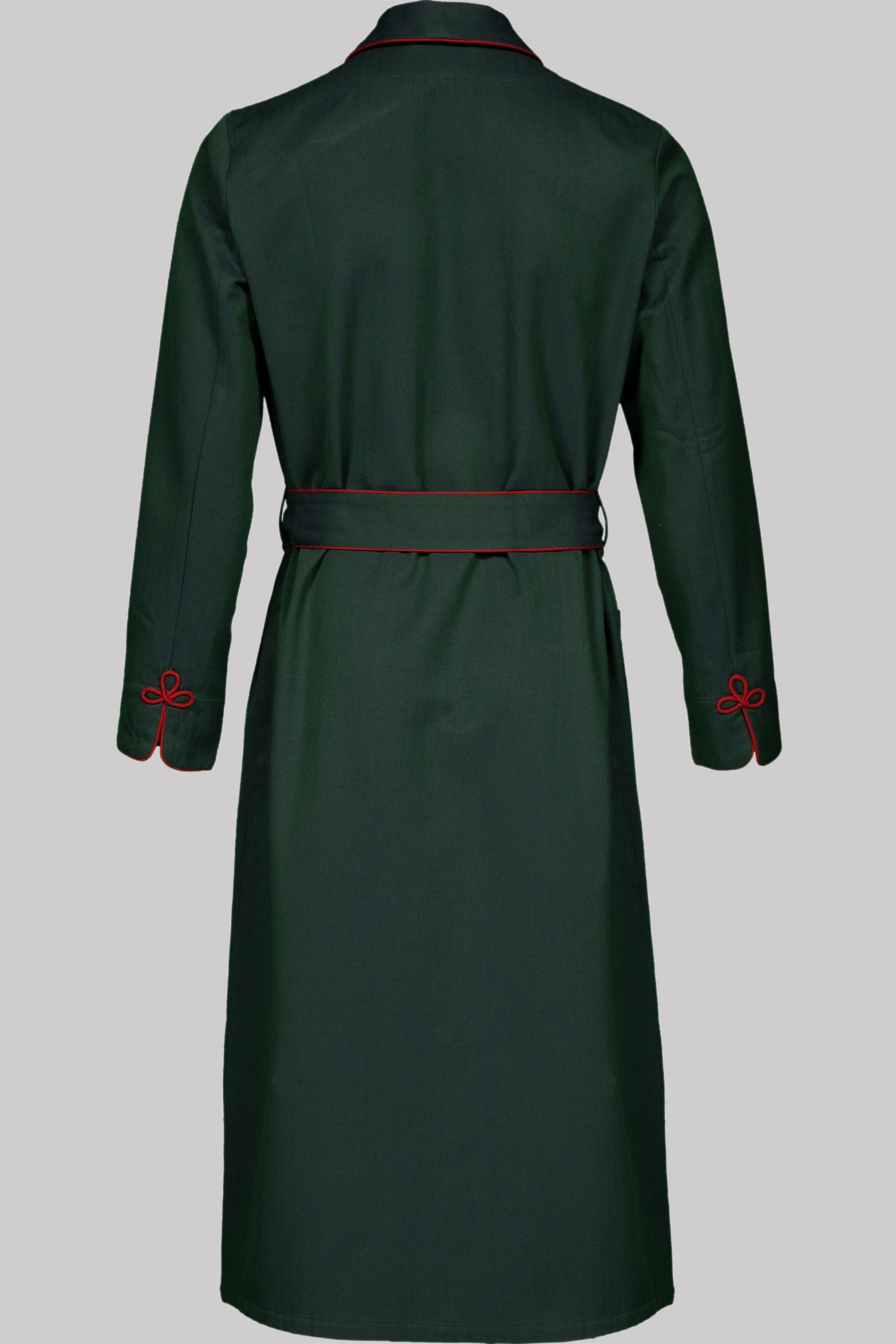 DRESSING-GOWN PEACOCKGREEN with red-red braiding 100% COTTON Herringbone-Thick, bi-colour-weave, brushed-inside