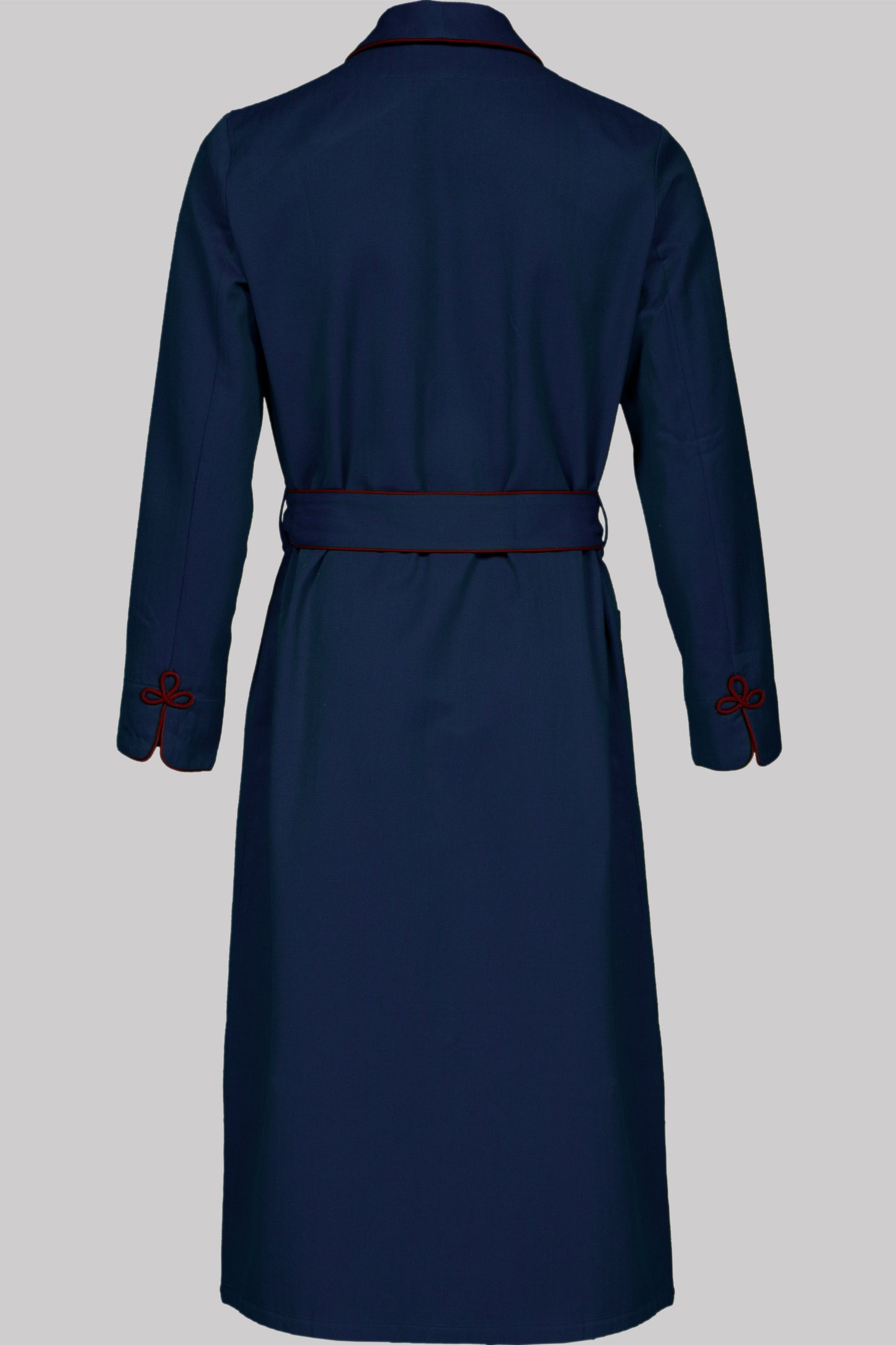 DRESSING-GOWN BLUE with burgundy braiding 100% COTTON Herringbone-Thick, bi-colour-weave, brushed-inside