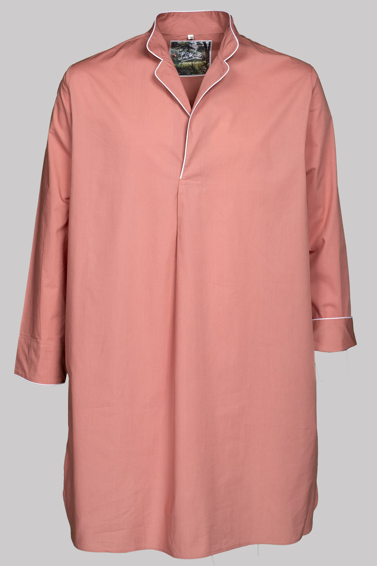 NIGHT-SHIRT TERRACOTTA with  piping 100% COTTON Popeline fabric-dyed