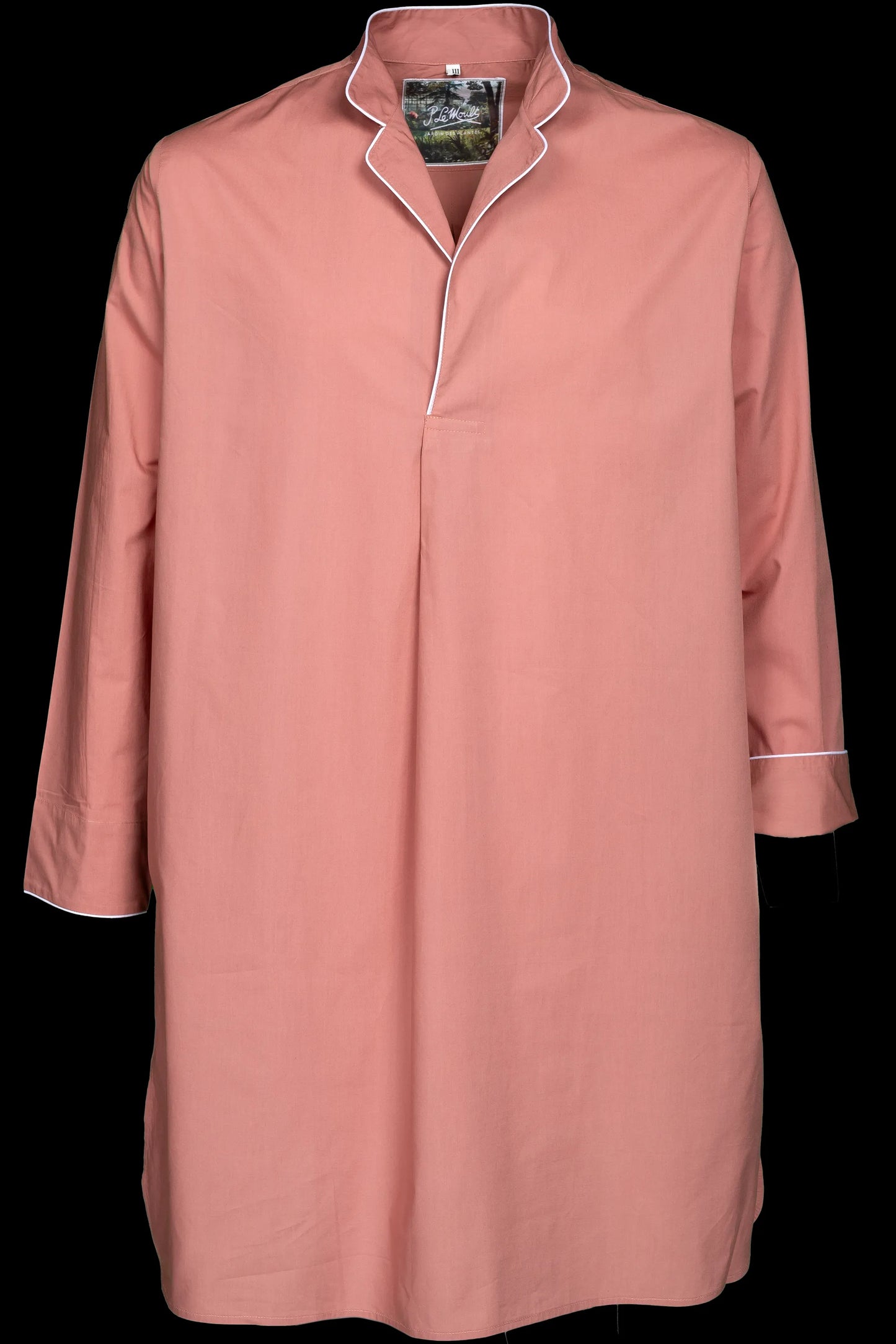 NIGHT-SHIRT TERRACOTTA with white piping 100% COTTON Popeline fabric-dyed