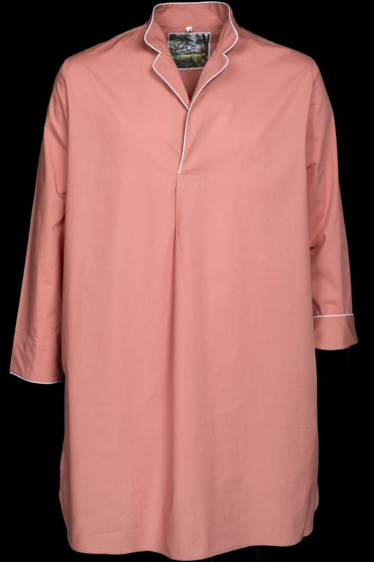 NIGHT-SHIRT TERRACOTTA with white piping 100% COTTON Popeline fabric-dyed
