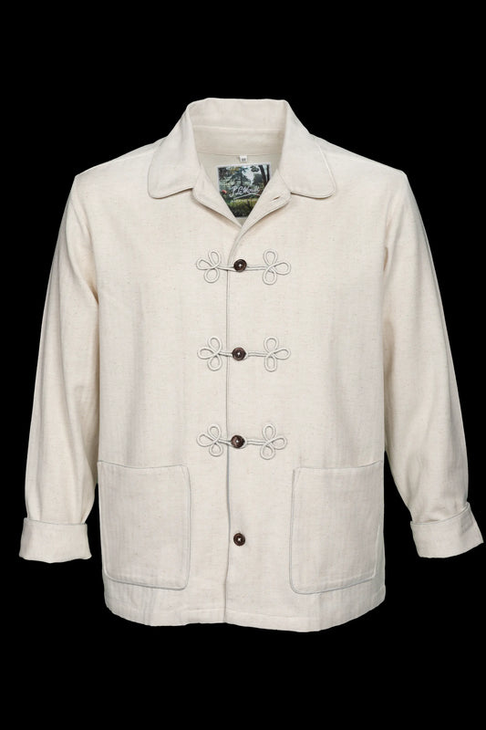 HUSSAR-JACKET NATURAL with natural braiding 100% COTTON Herringbone-Thick
