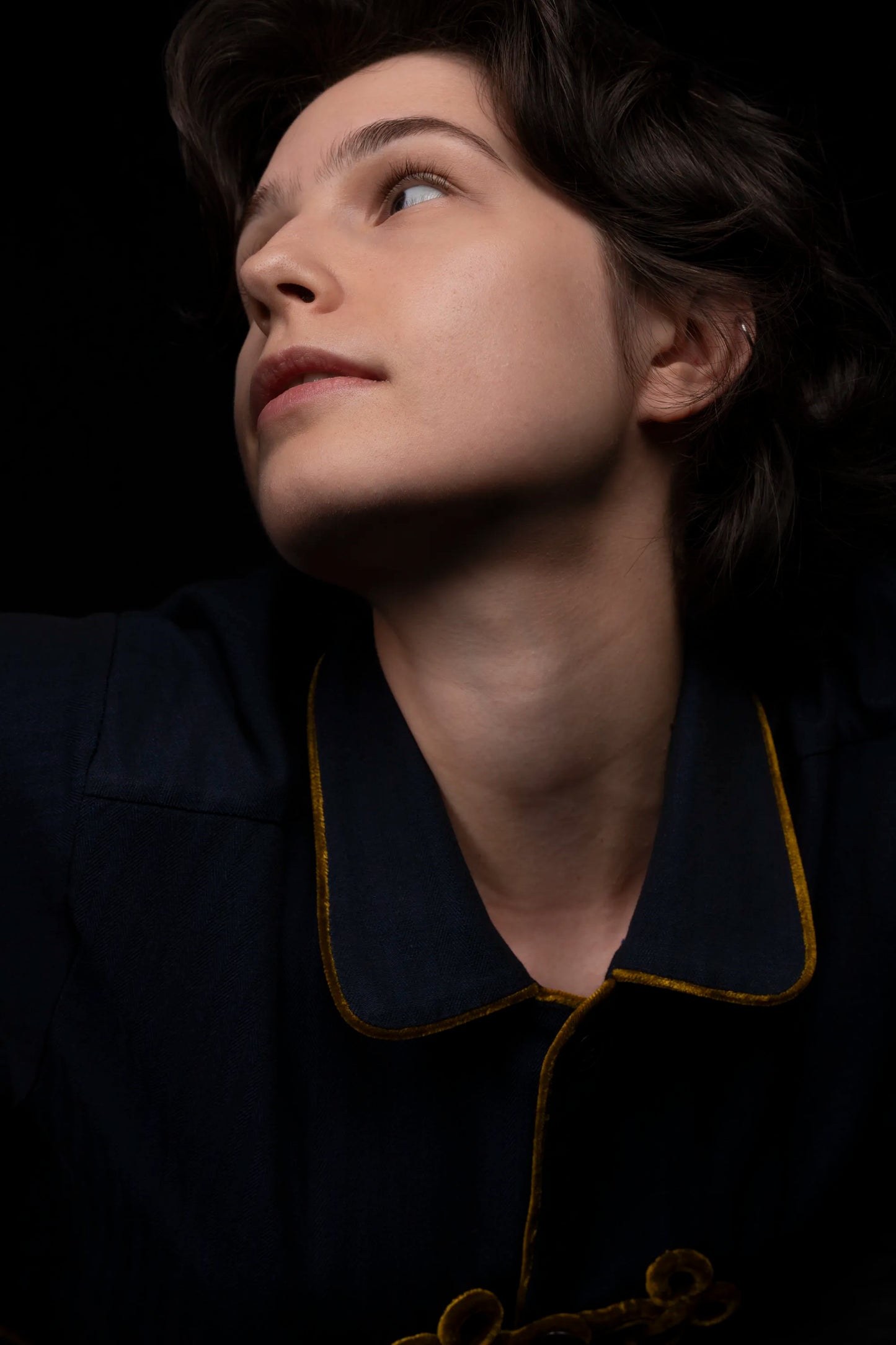 HUSSAR-JACKET NAVY with gold braiding 100% COTTON Herringbone-Thick-Brushed-inside