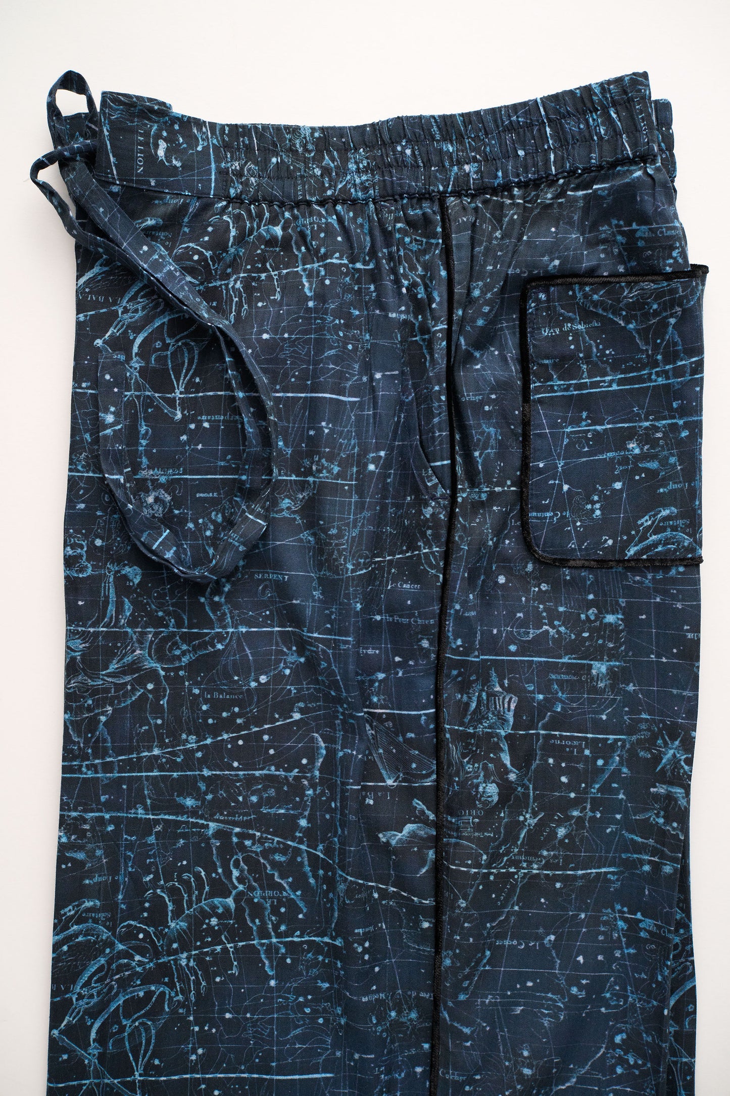 PYJAMA NAVY-Blue-white with black piping 100% COTTON Herringbone-light, Velvet Constellations digital-print