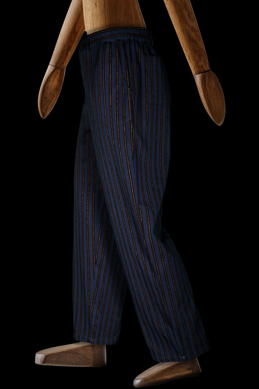 BUTTON-TROUSERS NAVY-Mocha-gold 100% COTTON Herringbone-Thick-Brushed-inside Regimental-M-Stripes