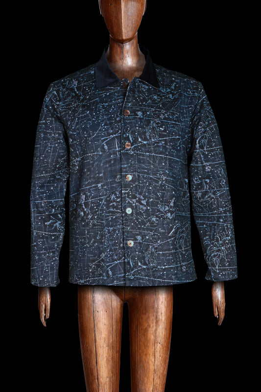 COLONEL-JACKET NAVY-Blue 100% COTTON Herringbone-Thick-Brushed-inside-Velvet Constellations digital-print