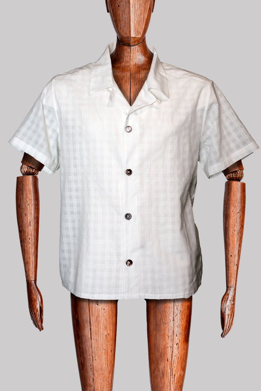 SHORT-SLEEVED-CAYENNE-COLLAR-SHIRT WHITE 100% COTTON fine-𝒽𝒶𝓃𝒹-weave