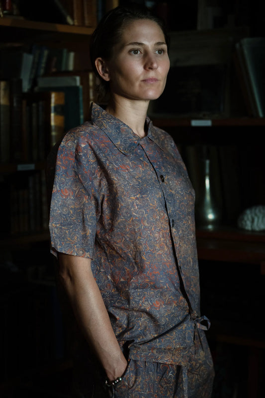 CAYENNE-COLLAR-SHIRT-SHORT-SLEEVED SPIRALᴹᴬᴿᴮᴸᴱᴰ 100% COTTON Voile Camo