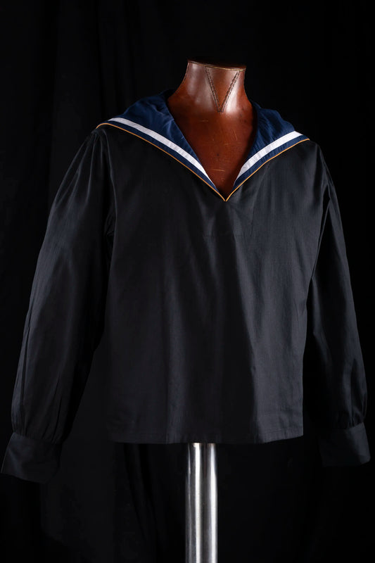 SAILOR-SHIRT-SHORT BLACK-Navy-white-gold with white-gold piping 100% COTTON Herringbone-light