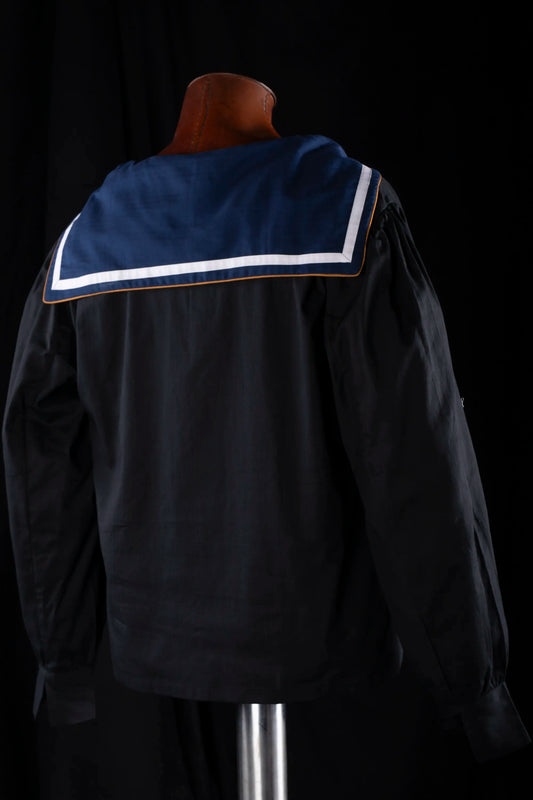 SAILOR-SHIRT-SHORT BLACK-Navy-white-gold with white-gold piping 100% COTTON Herringbone-light