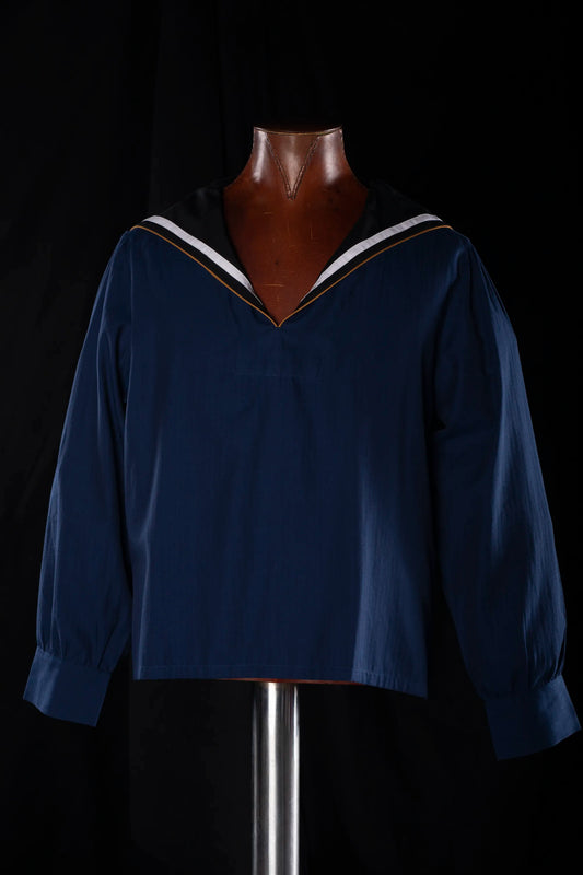 SAILOR-SHIRT-SHORT NAVY-Black-white-gold with white-gold piping 100% COTTON Herringbone-light