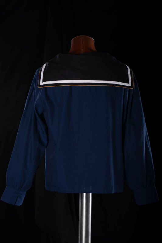 SAILOR-SHIRT-SHORT NAVY-Black-white-gold with white-gold piping 100% COTTON Herringbone-light