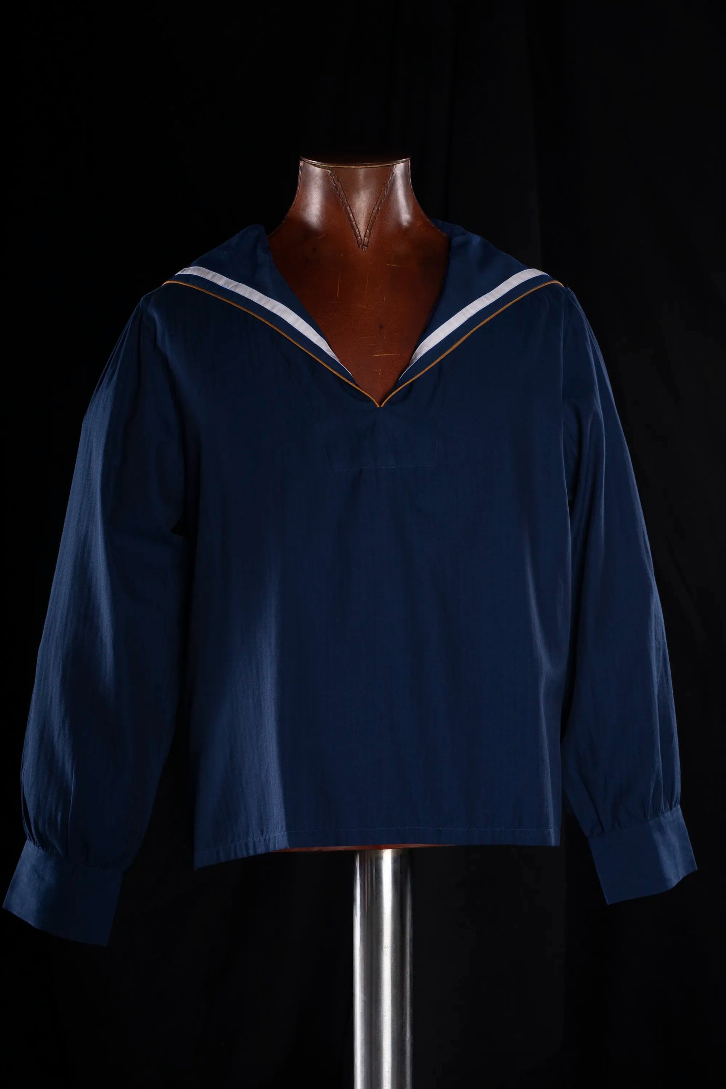 SAILOR-SHIRT-SHORT NAVY with gold piping 100% COTTON Herringbone-light