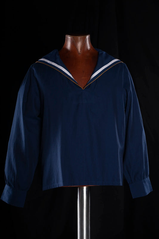 SAILOR-SHIRT-SHORT NAVY with gold piping 100% COTTON Herringbone-light