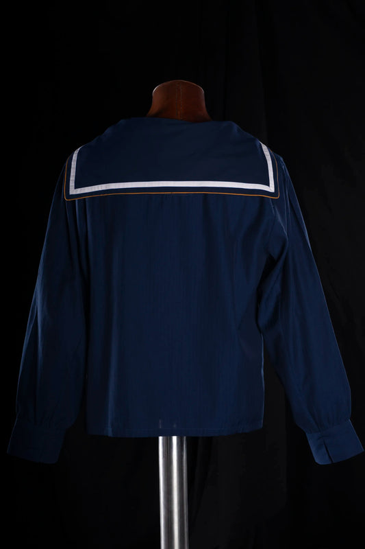 SAILOR-SHIRT-SHORT NAVY with gold piping 100% COTTON Herringbone-light
