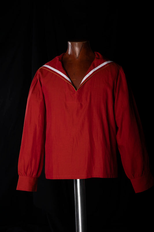 SAILOR-SHIRT-SHORT RED with white piping 100% COTTON Herringbone-light