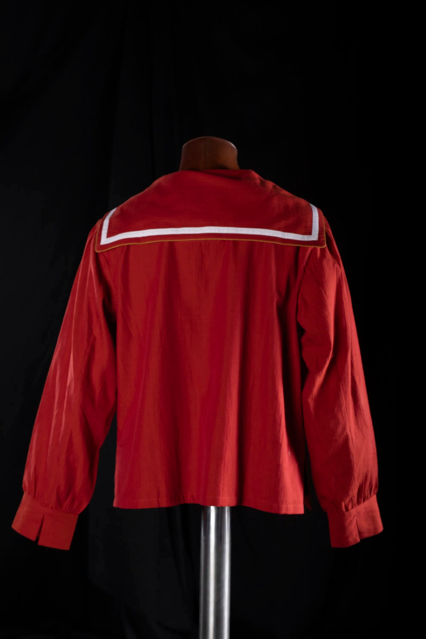 SAILOR-SHIRT-SHORT RED with white piping 100% COTTON Herringbone-light