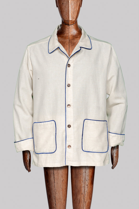 COLONEL-JACKET NATURAL with velvetblue piping 100% COTTON Herringbone-light, Velvet