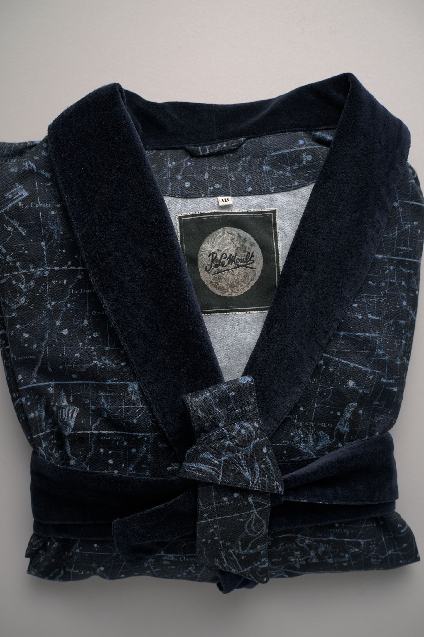 DRESSING-GOWN NAVY-Blue-white 100% COTTON Herringbone-Thick-Brushed-inside-Velvet Constellations digital-print