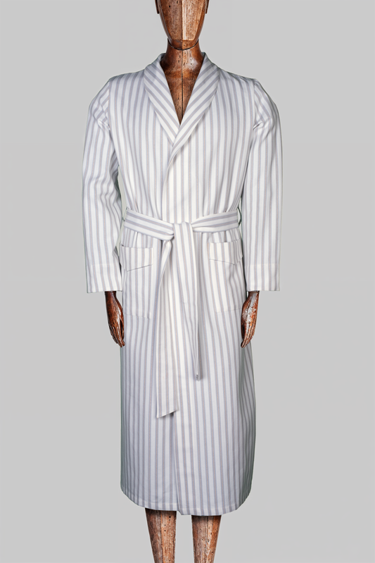 DRESSING-GOWN OFFWHITE-Gray-gold 100% COTTON Herringbone-Thick-Brushed-inside