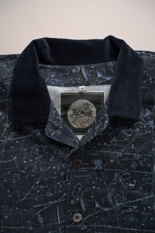 COLONEL-JACKET NAVY-Blue-white 100% COTTON Herringbone-Thick-Brushed-inside-Velvet Constellations digital-print