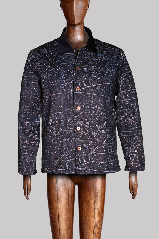 COLONEL-JACKET NAVY-Blue-white 100% COTTON Herringbone-Thick-Brushed-inside-Velvet Constellations digital-print