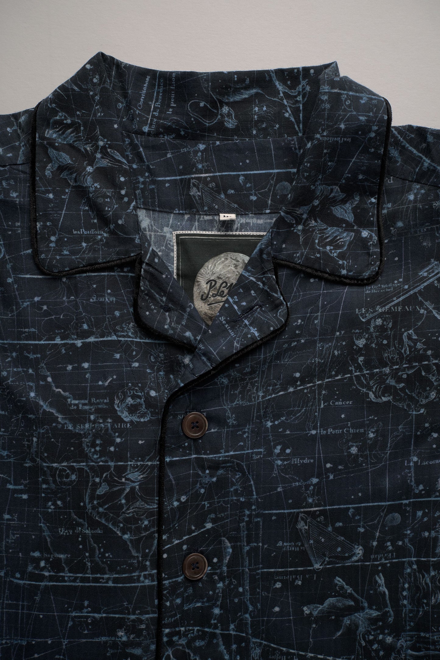 PYJAMA NAVY-Blue-white with black piping 100% COTTON Herringbone-light, Velvet Constellations digital-print