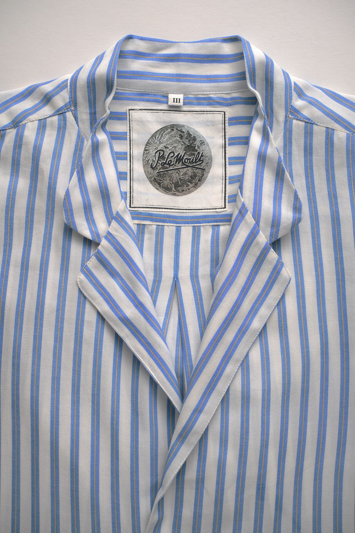 GRANDDAD-LONGSHIRT WHITE-Blue-gold 100% COTTON Herringbone-light