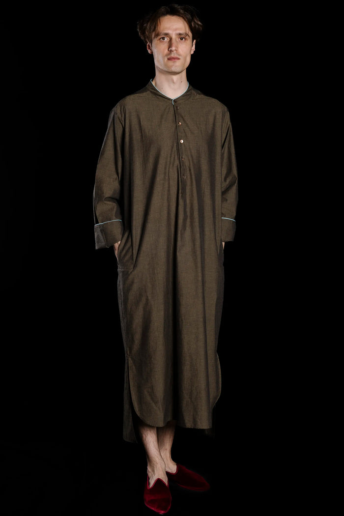 GRANDDAD-LONGSHIRT CHOCOLATE-Tan-turquoise ₉₂₃₈