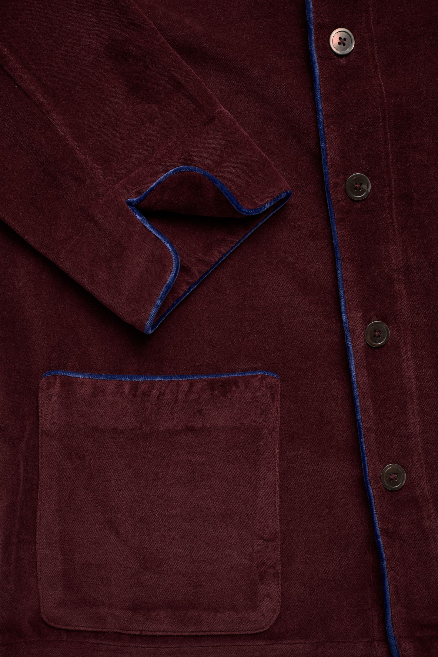 COLONEL-JACKET VELVETBURGUNDY with blue piping 100% COTTON Velvet