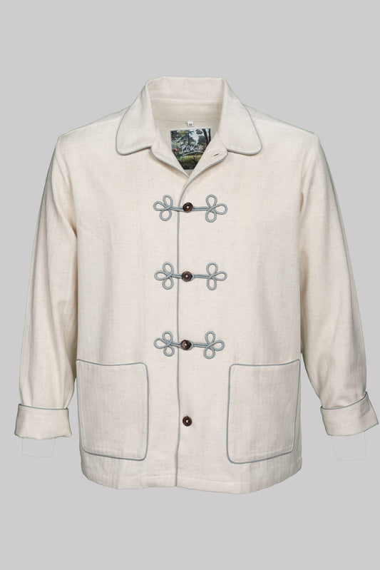 HUSSAR-JACKET NATURAL with  braiding 100% COTTON Herringbone-Thick