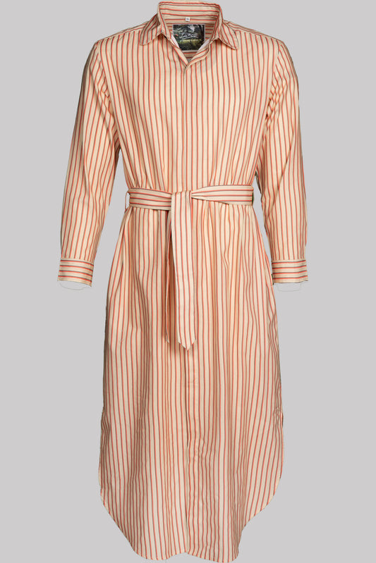 LONG-SHIRT TAN-Terracotta-green 100% COTTON Herringbone-light Medium-Stripes digital-print