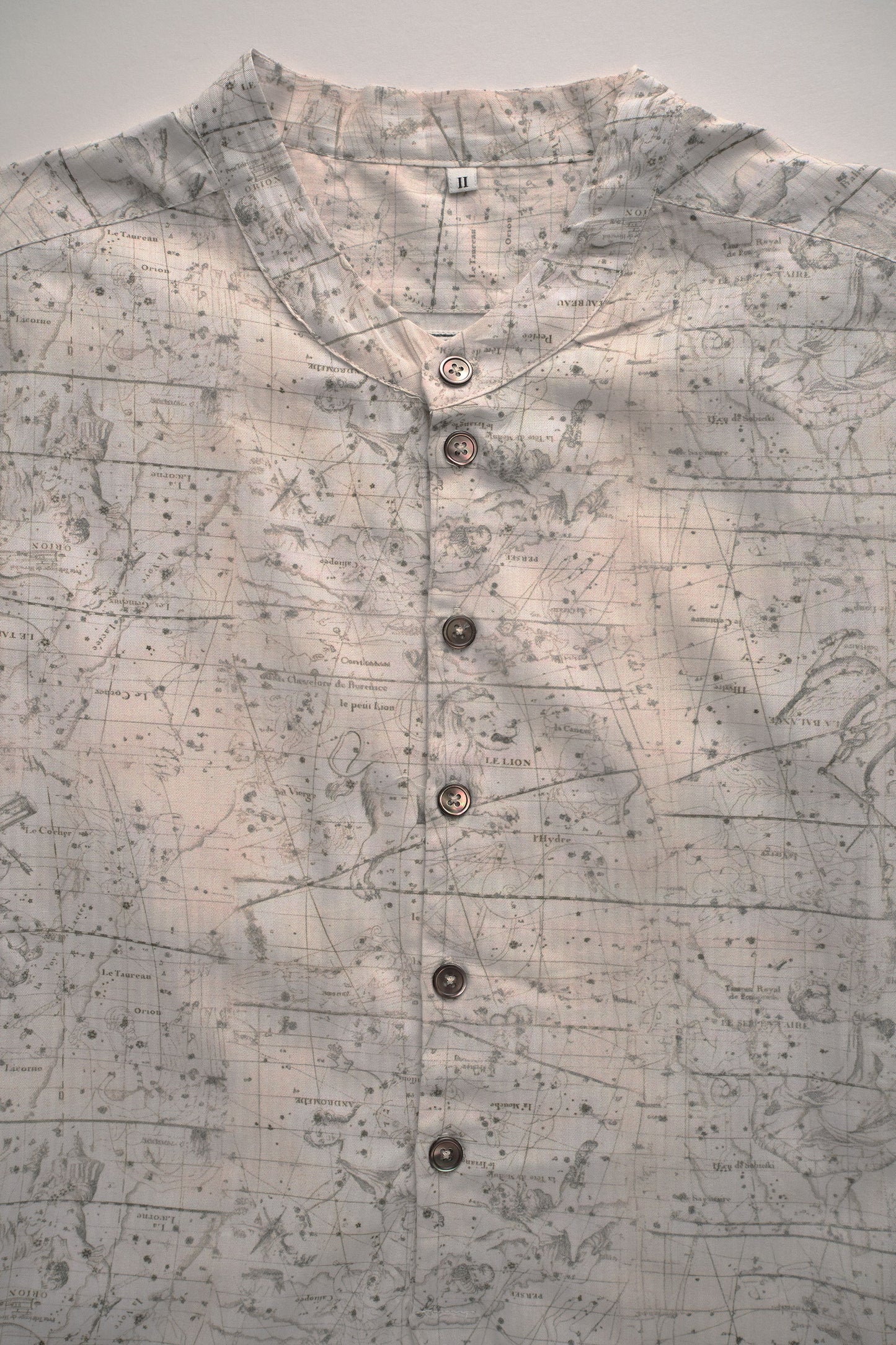 GRANDDAD-LONGSHIRT NATURAL-Brown 100% COTTON Herringbone-light Constellations digital-print