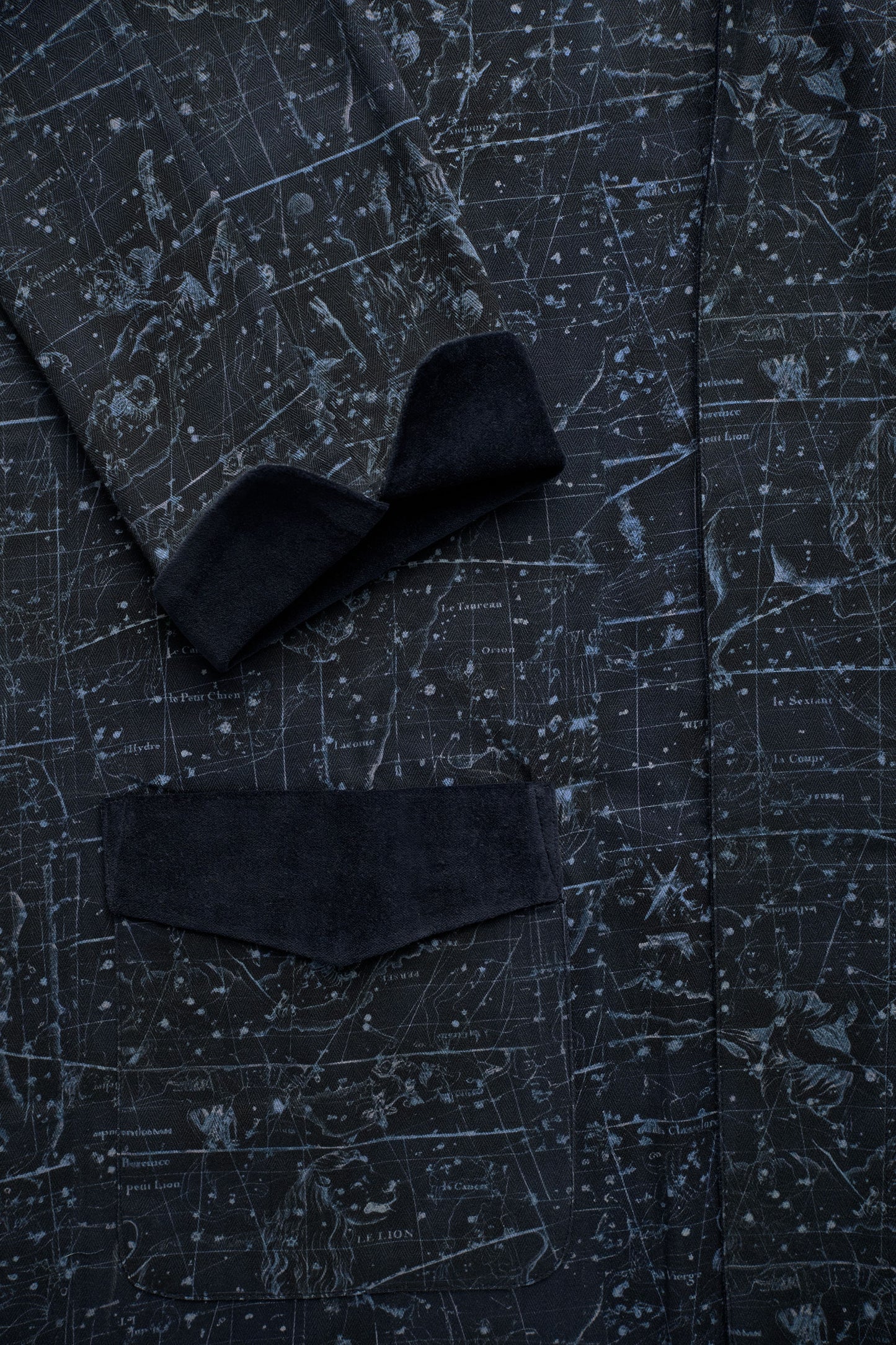 DRESSING-GOWN NAVY-Blue-white 100% COTTON Herringbone-Thick-Brushed-inside-Velvet Constellations digital-print