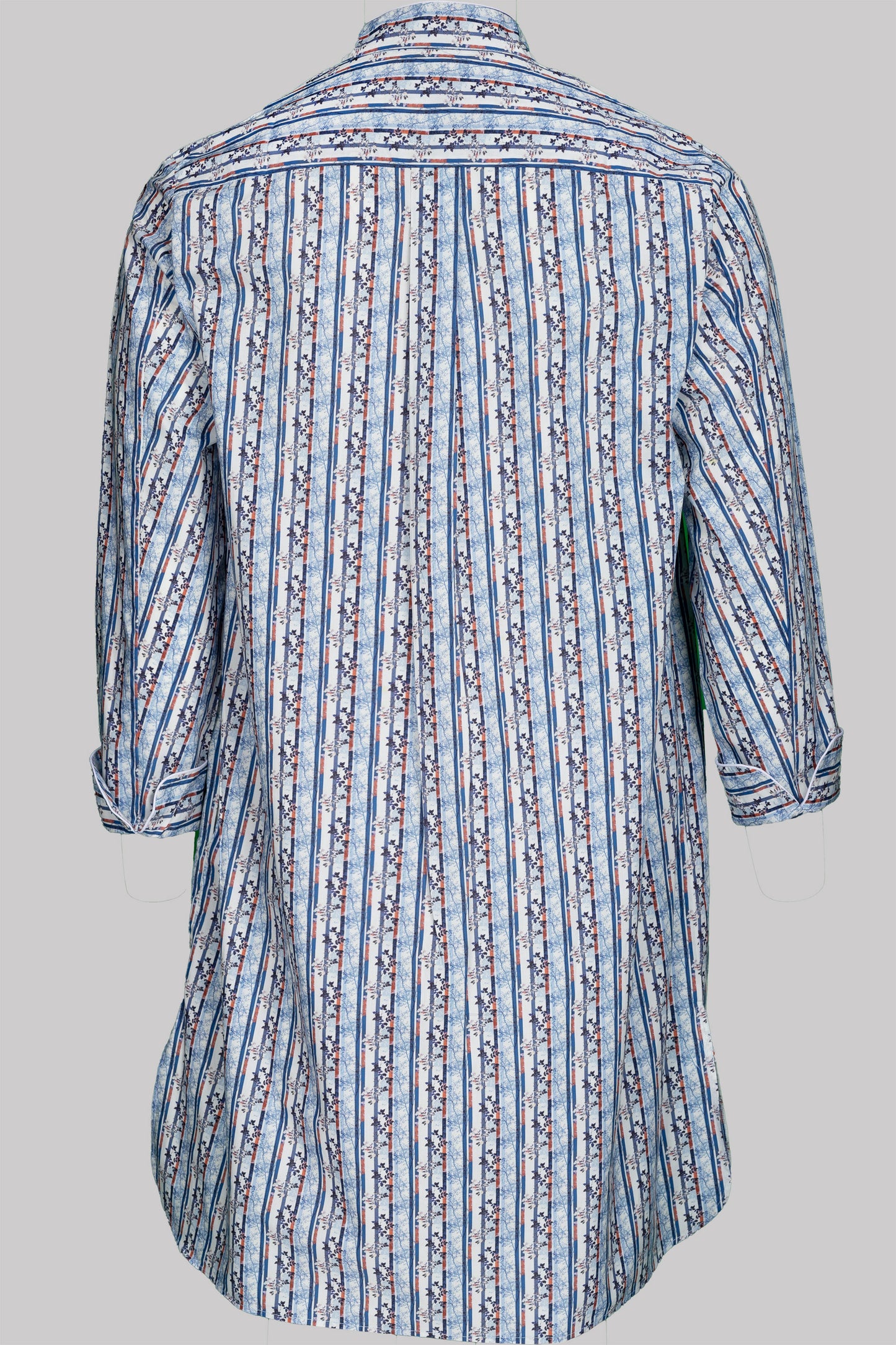 NIGHT-SHIRT WHITE-Blue-navy-terracotta with  piping 100% COTTON Popeline