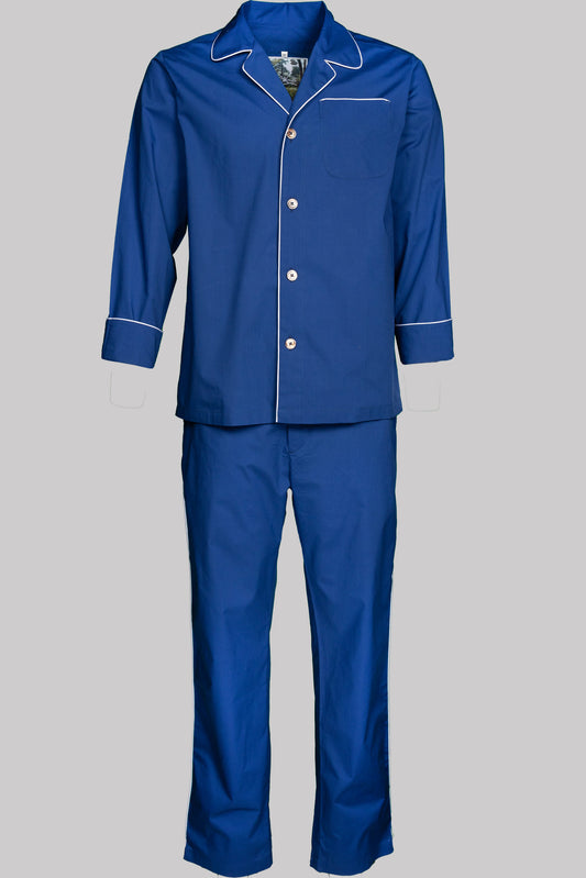 PYJAMA BLUE with  piping 100% COTTON Popeline fabric-dyed