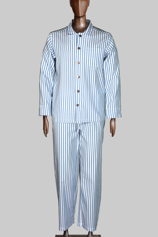 PYJAMA WHITE-Blue-gold 100% COTTON Herringbone-light