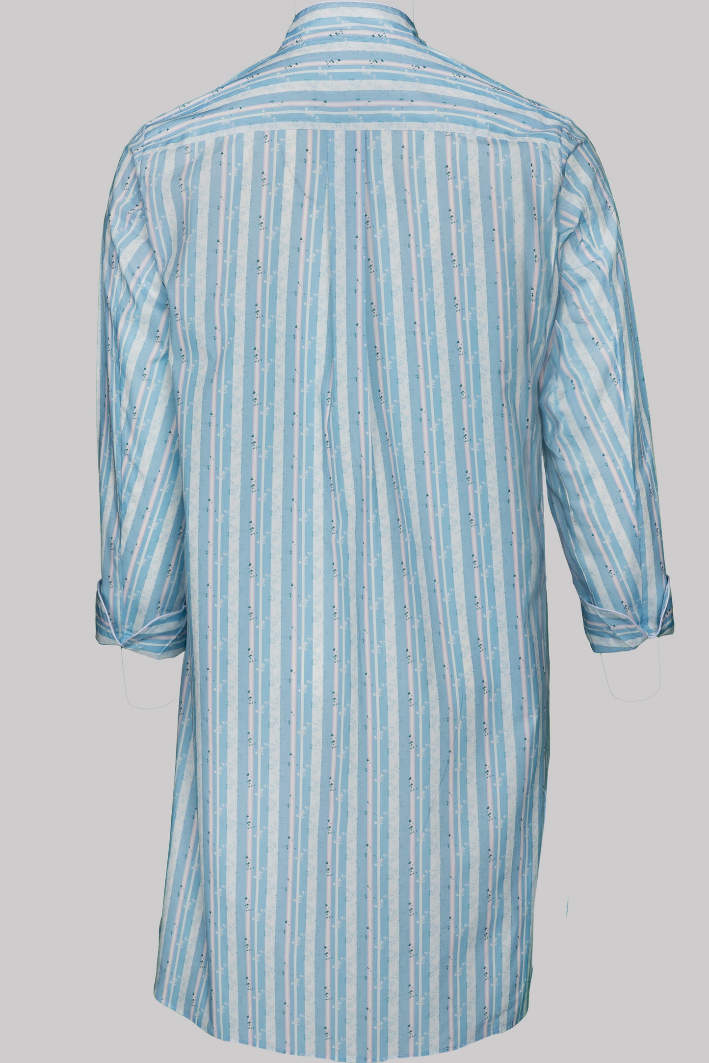 NIGHT-SHIRT PALEBLUE-White-green with  piping 100% COTTON Popeline Medium-Stripes digital-print