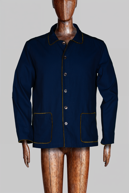 COLONEL-JACKET NAVY with gold piping 100% COTTON Herringbone-light, Velvet